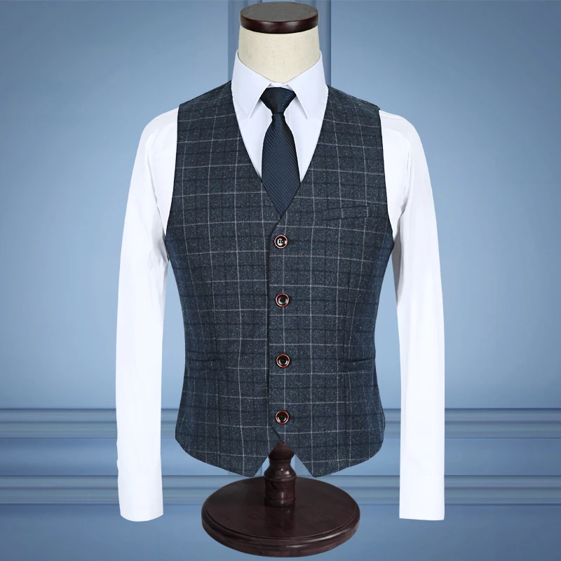 Мужской деловой костюм повседневный пиджак жилет и брюки приталенный