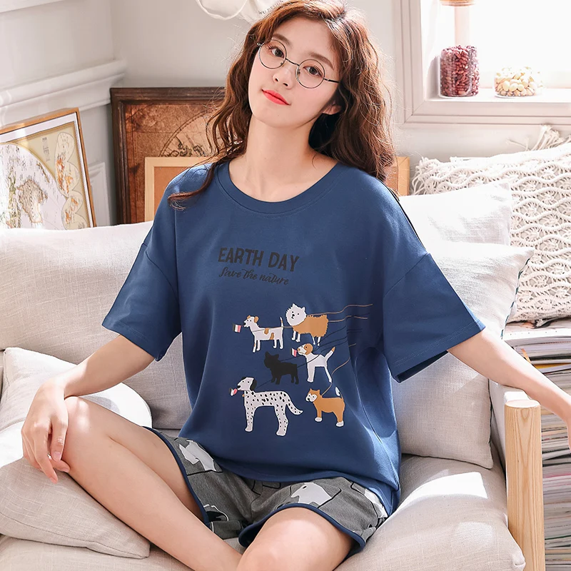 pajamas Women Для женщин пижамы хлопок Для женщин, пижамы с рисунками, Изделие из хлопка с короткими рукавами пижамный комплект домашняя Ночная одежда, одежда для сна, Пижама, одежда для сна M L XL XXL 3XL - Цвет: pajamas Women