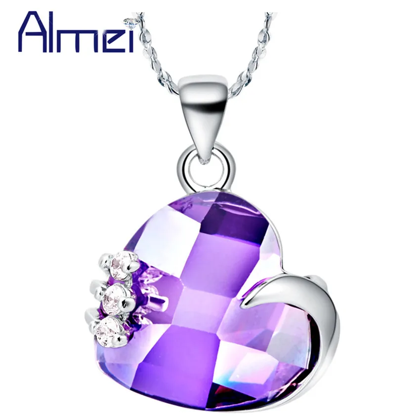 Almei сердце чокер ювелирные изделия серебряный цвет ожерелье с синим/фиолетовым
