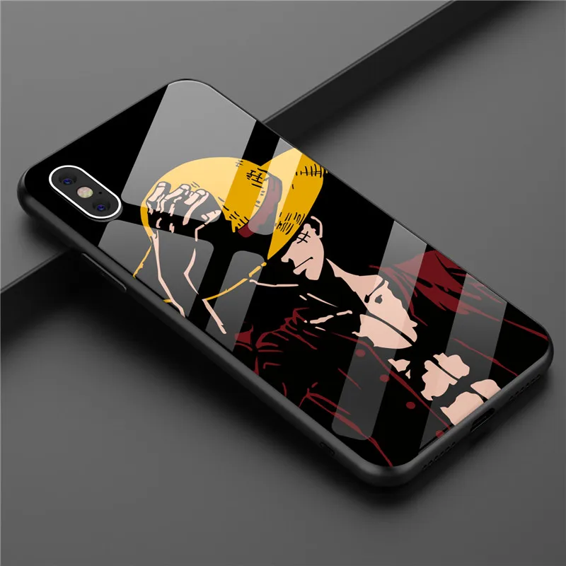 Аниме Луффи Ace закаленное стекло силиконовый чехол для Iphone 11 PRO MAX XS X XR цельный