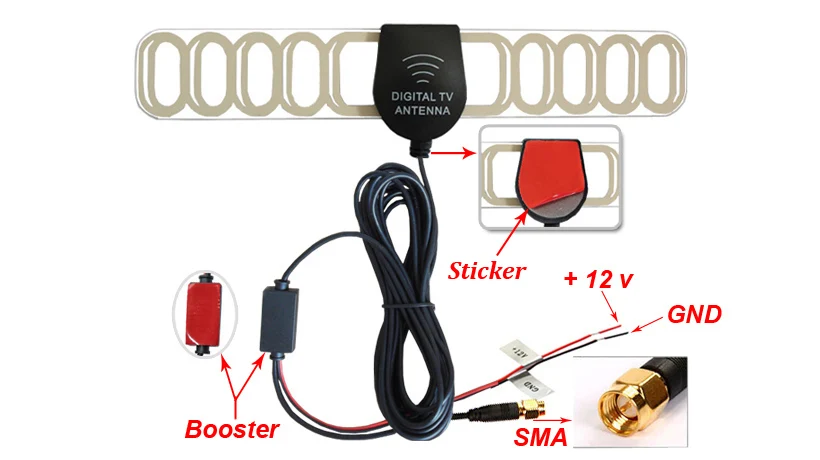 SMA Connector SMA F DC 3,5 разъем 5 м автомобильный DVB-T ISDB-T Цифровое ТВ Активная антенна авто антенна со встроенным усилителем усилитель для автомобиля ТВ коробка - Цвет: SMA Connector