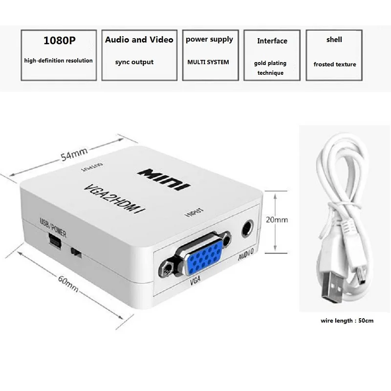 VGA к HDMI 1080 конвертер с P Аудио разъем адаптера MHL Поддержка USB питание для тетрадь PC