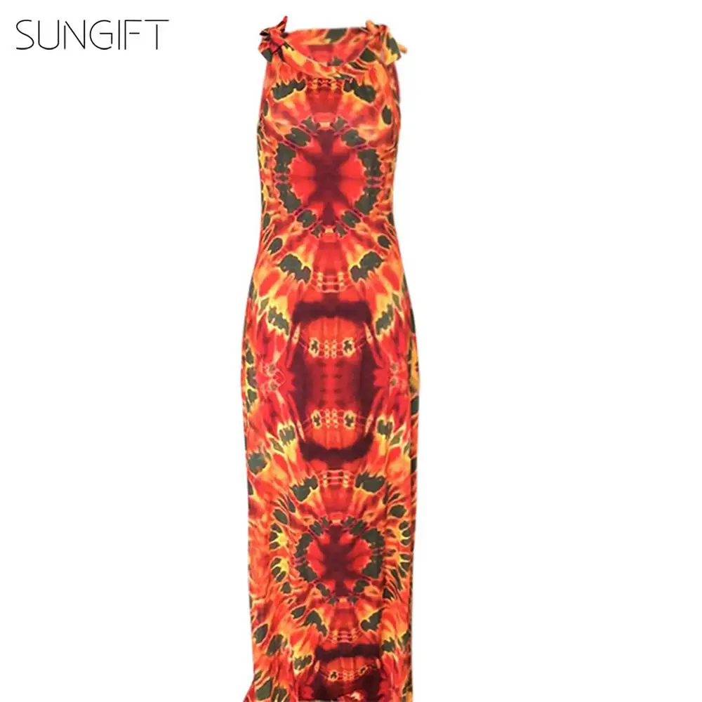 Женское платье-пачка SUNGIFT разноцветное платье на плечо без рукавов с принтом в