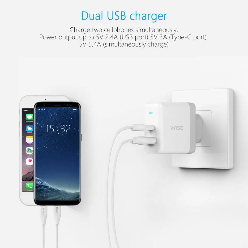 Тип-C Dual USB Порты и разъёмы зарядное устройство для путешествий 5 V 2.4A быстрой