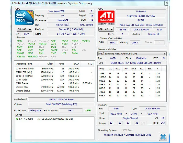Оригинальный процессор Intel ЦП Xeon ES QEYW E5 2630V3 2 20 ГГц 8 ядерный МБ Φ V3 Восьмиядерный 16