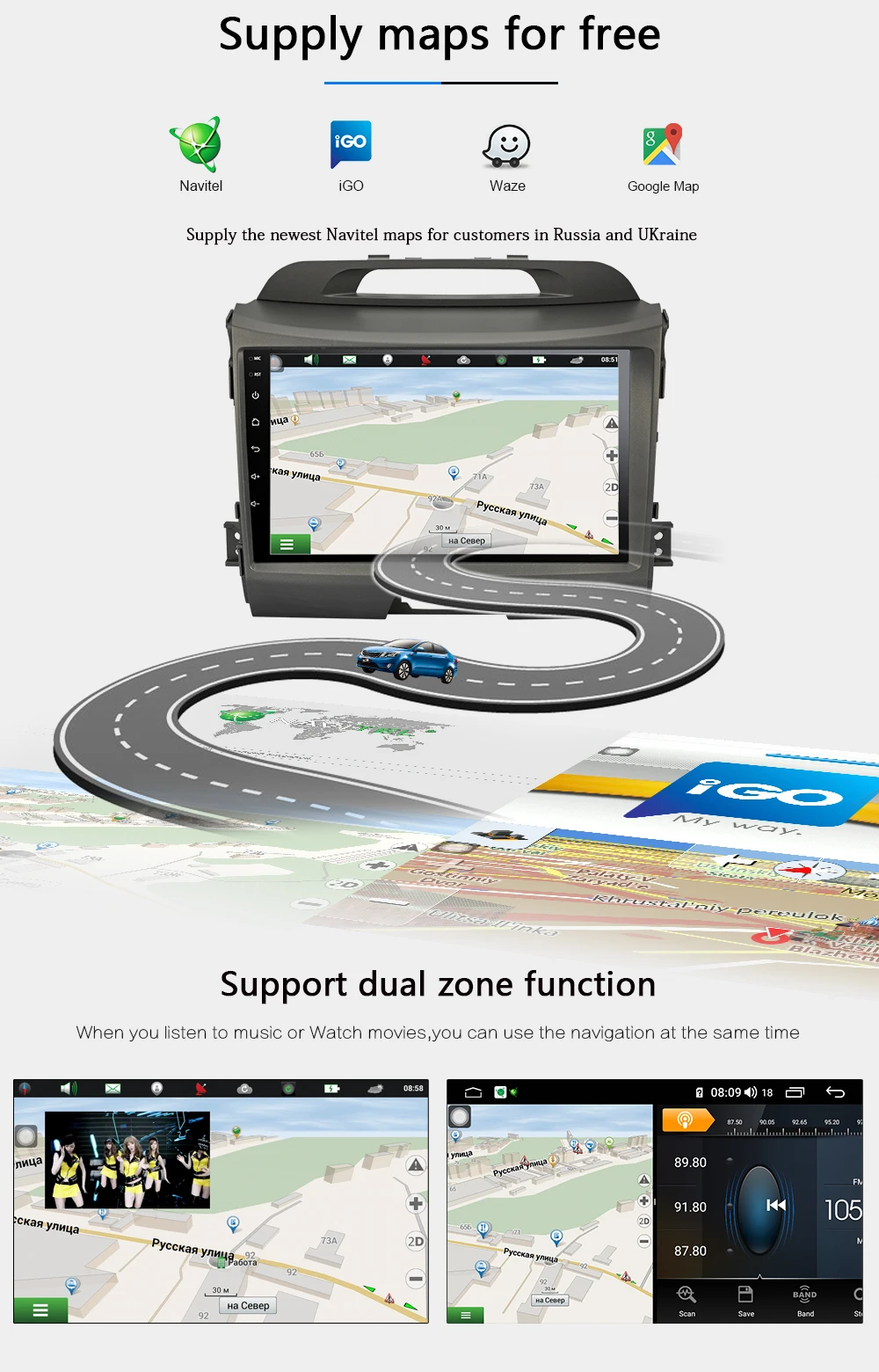 Funrover " Восьмиядерный android 9,0 2 din Автомобильный Радио мультимедийный плеер для kia sportage 2010- gps навигация DSP 4G+ 64G DSP LTE