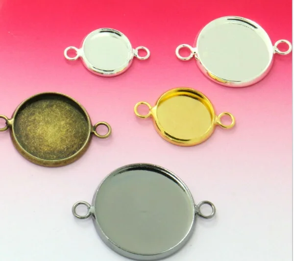 

200PCS Rhodium Plated/Gold Plated Pendant Blank Jewelry with inner 16mm Double Circle Bezel Setting Tray fit to Cameo Cabochons