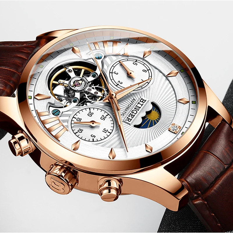 Switzerland BINGER автоматические механические часы Tourbillion мужские часы лучший бренд класса люкс Натуральная кожа водонепроницаемые часы relogio