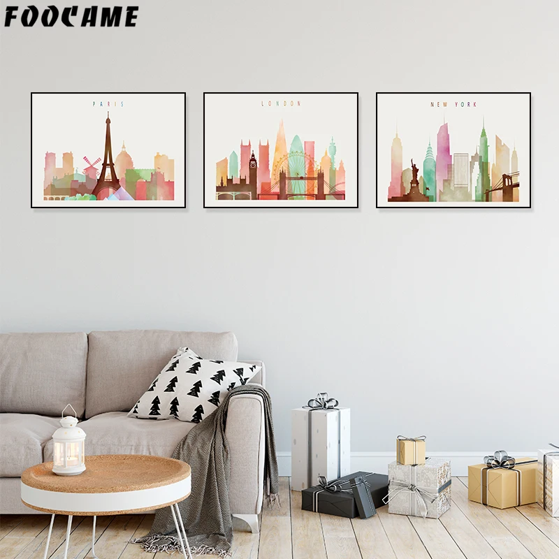 Фон с изображением Эйфелевой башни Города Парижа Лондона Нью Йорка плакаты и