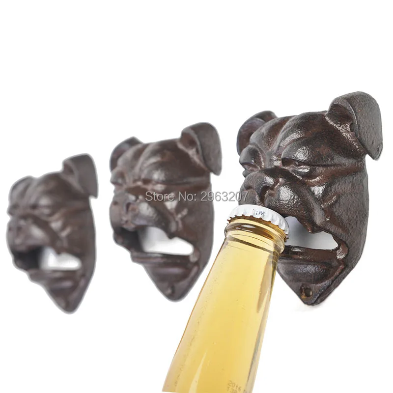 

10pcs Vintage Dog Head Shaped Cast Iron Metal Wall Mounted Beer Bottle Opener Kitchen Bar Barware Tools