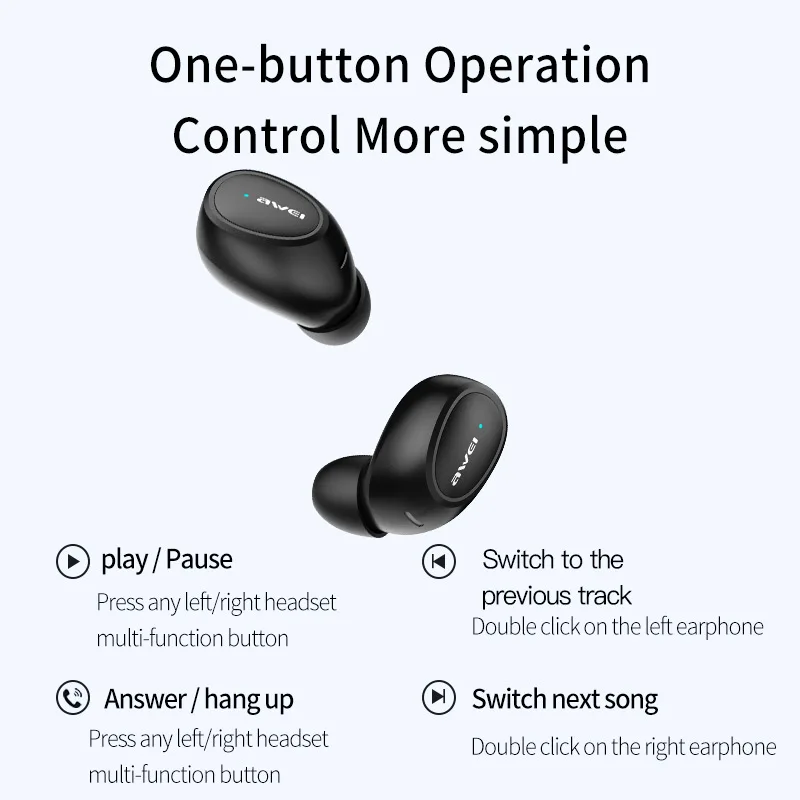 Наушники AWEI T6C TWS Bluetooth 5,0, настоящие беспроводные наушники, 3D стерео наушники для iPhone, Xiaomi, гарнитура с двойным микрофоном