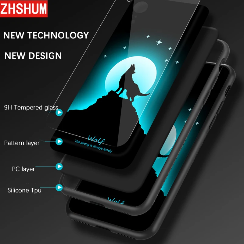 3D светящийся чехол из закаленного стекла для Iphone XR XS MAX растущий свет животный