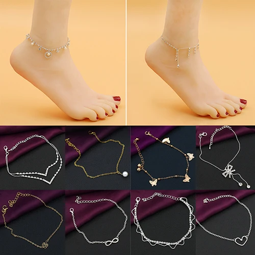 Лидер продаж! Бабочка сердце цепи ножной браслет Пляжные Сандалии Босиком