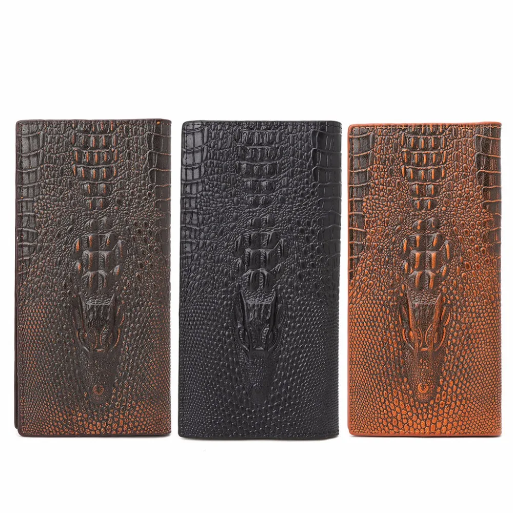 

THINKTHENDO New Men's 3D Alligator Wallet Bifold ID Card Holder Purse Case Long Clutch Men Wallet Luxury Brand 3 Color