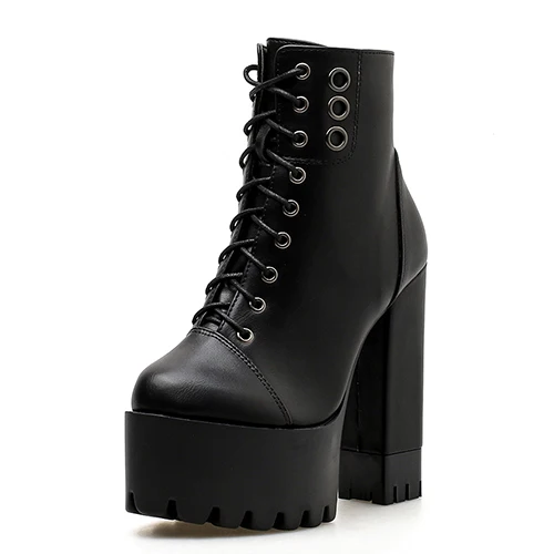 black shoes Gdgydh/; Модные женские ботинки на платформе; Женские ботинки в байкерском стиле на высоком каблуке; женские вечерние ботинки на молнии с круглым носком на резиновой подошве - Цвет: black shoes