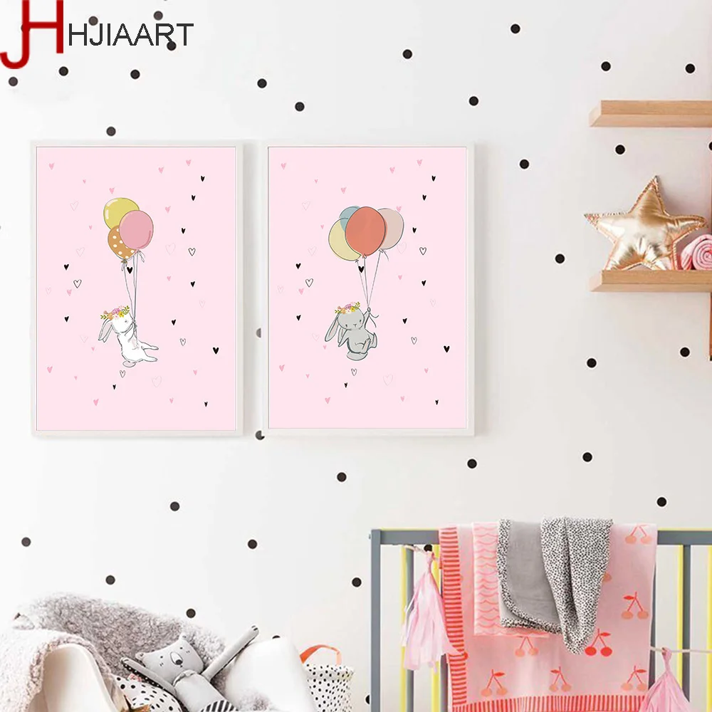 Kawaii Rabbit Детский Настенный художественный холст постер с рисунками животных из