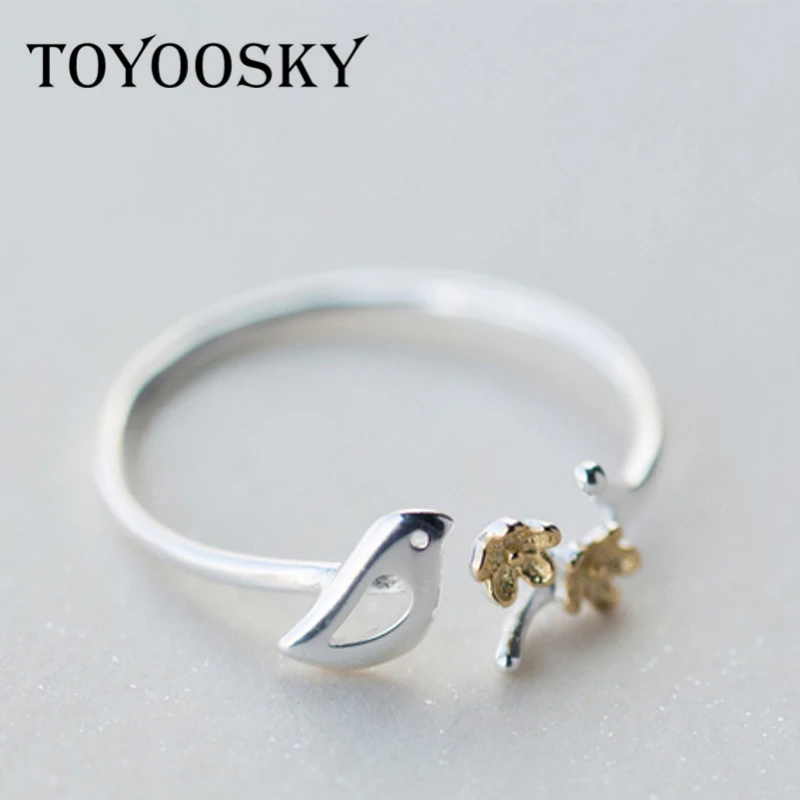 Женское кольцо из серебра 925 пробы с цветком и птицей|925 sterling silver ring|sterling ringsrings for