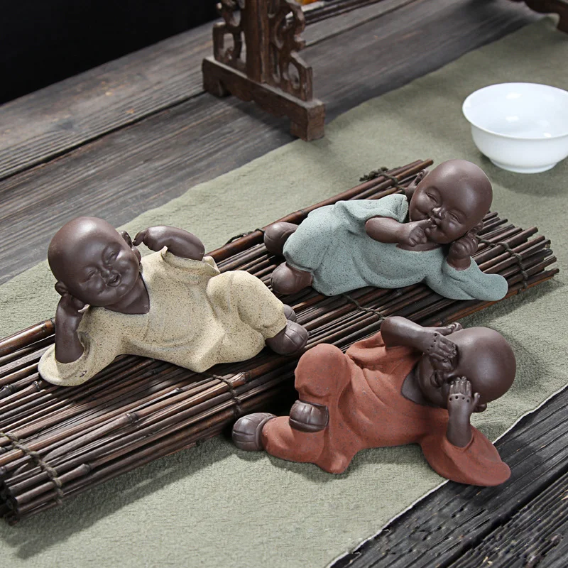 Керамическая статуя Будды фиолетовый песок керамика маленький монах чай