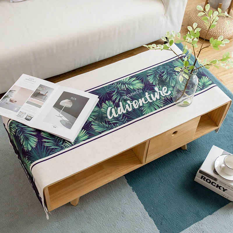 

Модная домашняя скатерть в американском стиле из хлопка и льна, прямоугольная плотная Водонепроницаемая скатерть с зелеными листьями, скатерть с флагом для чайного столика