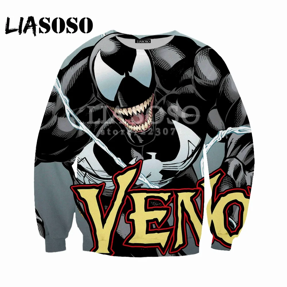 Мужская и Женская толстовка LIASOSO брендовая с 3D принтом Venom длинным рукавом M050