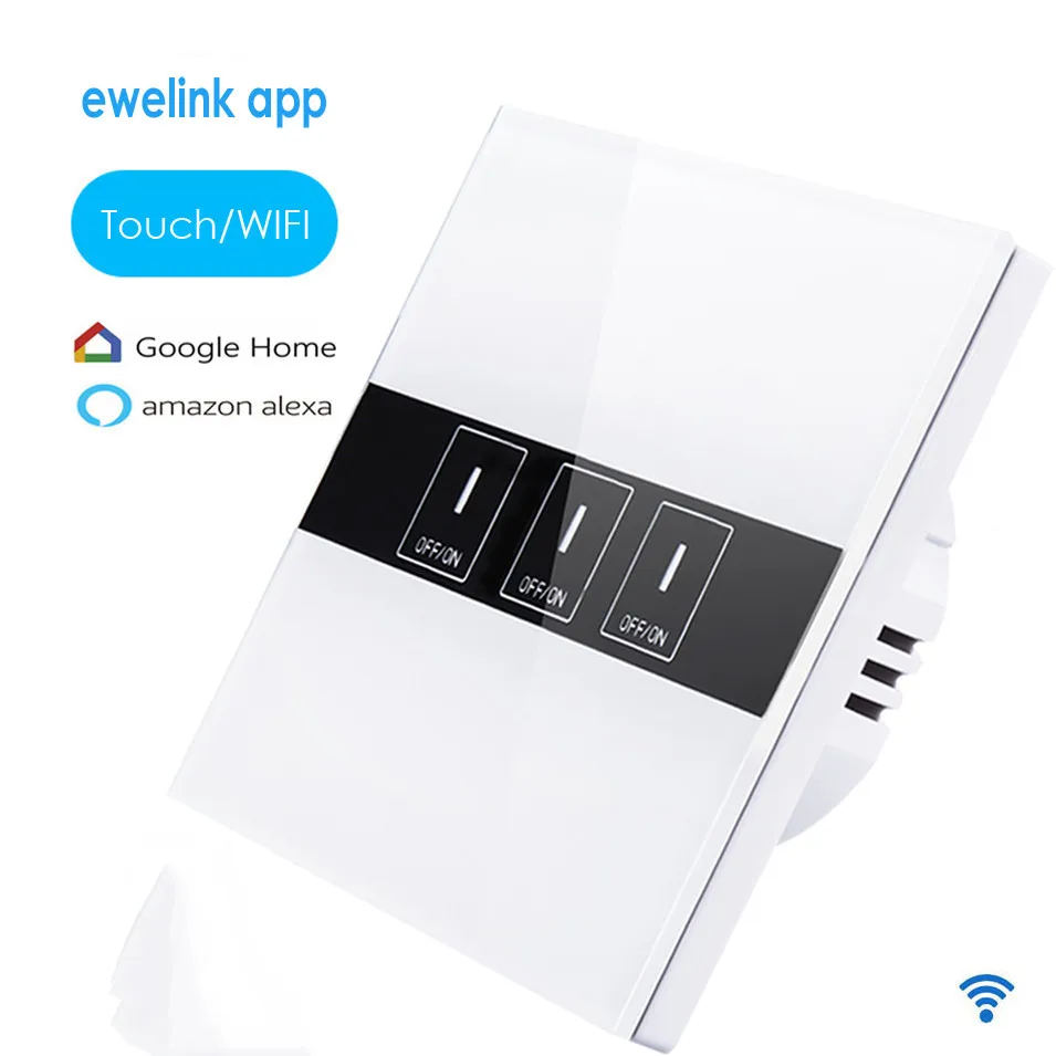 ЕС Тип ewelink приложение 3 банды 1 способ Wifi переключатель управления, беспроводной светильник управления Сенсорный настенный выключатель, умный дом Android IOS, Alexa