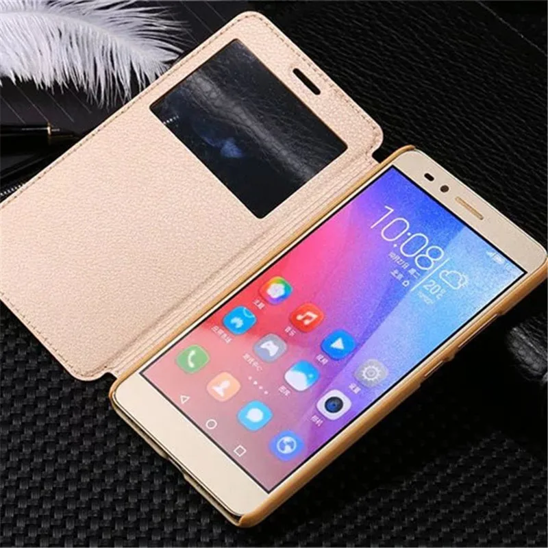 Роскошный кожаный флип-чехол с окошком для huawei Honor 5X X5 GR5 GR5W Kiw-L21 чехол-подставка для телефона с функцией автоматического сна