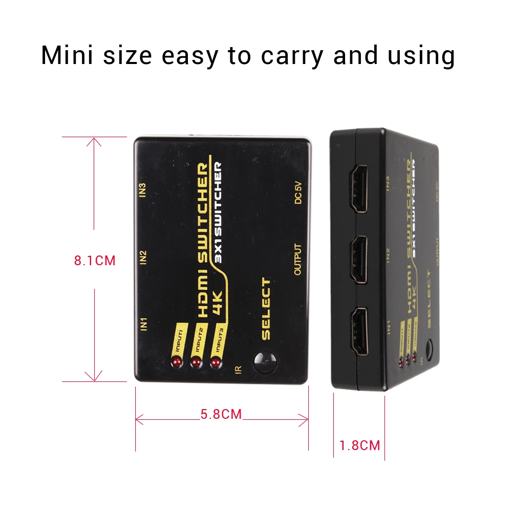 HDMI переключатель мультимедийный 3 порта Full HD 4K V1.4 1080P 3D видео в 1 выход