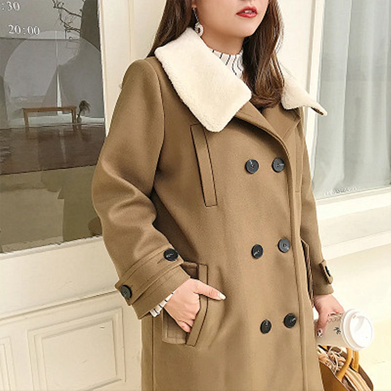 Winter New Fat mm Large Size Women's Authentic Loose Wool Thickening Dragon Brocade Coat Fur Collar Fashion | Женская одежда