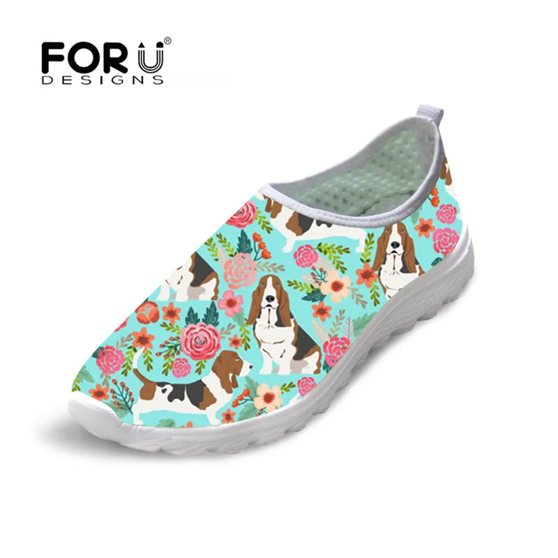 FORUDESIGNS года; женские кроссовки; Basset Hound; обувь на плоской подошве с принтом; женская повседневная обувь; дышащая прогулочная обувь из сетчатого материала на плоской подошве; tenis feminino