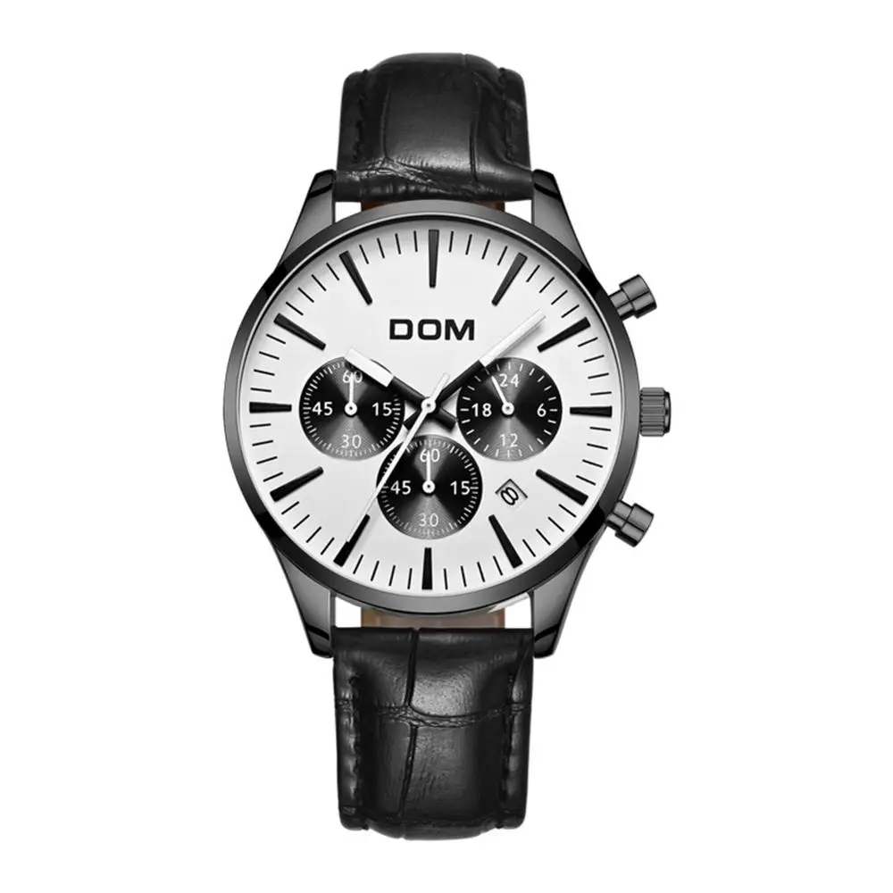 DOM Топ бренд Роскошные мужские черные повседневные часы водонепроницаемые