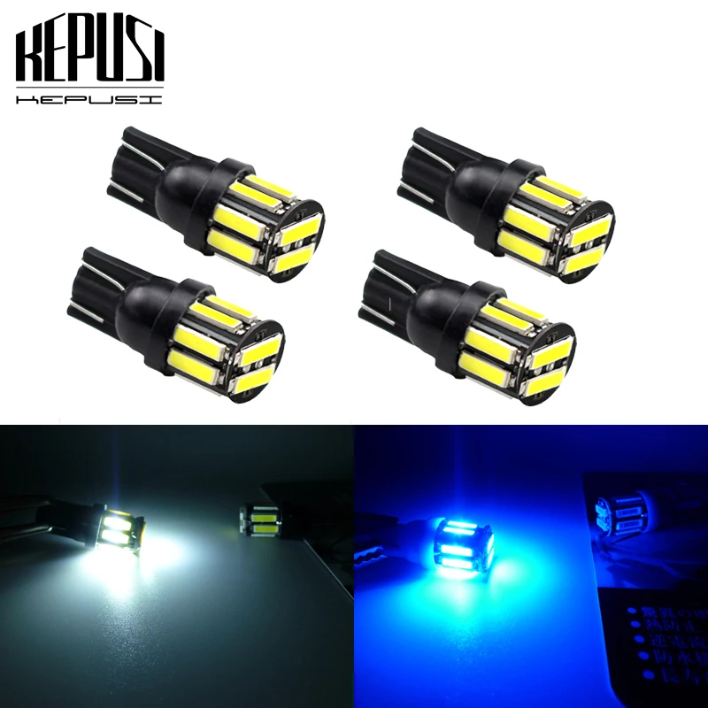 

4x T10 W5W Car LED Light 194 168 Wedge Replacement Bulb Instrument Panel Lamp Clearance Lights 10-7020 SMD White Blue 12V