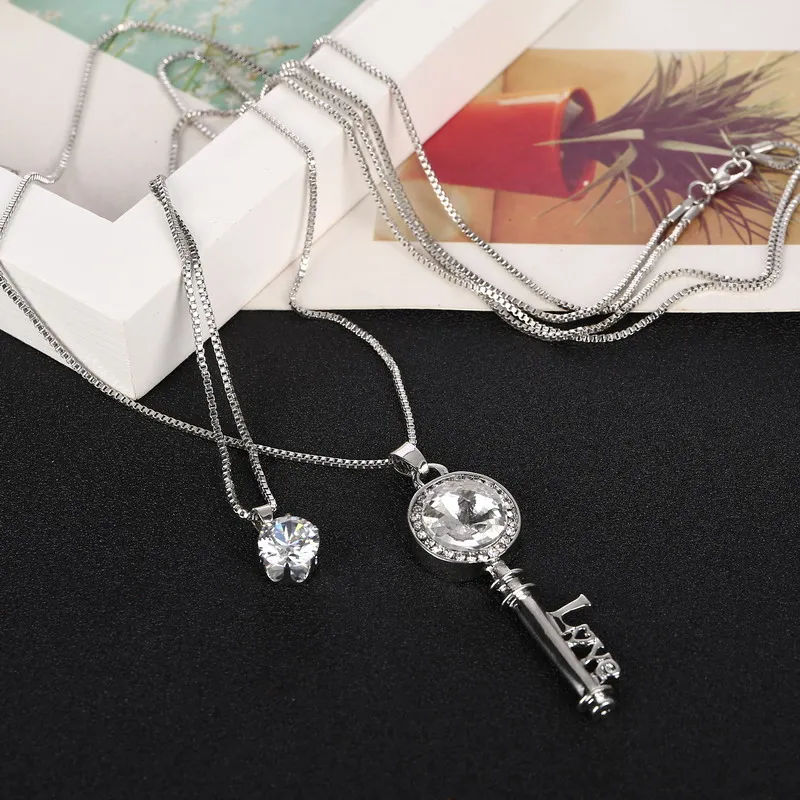 Новое прибытие Дизайн ключа кулон двойная цепь ожерелье Посеребренная ключица