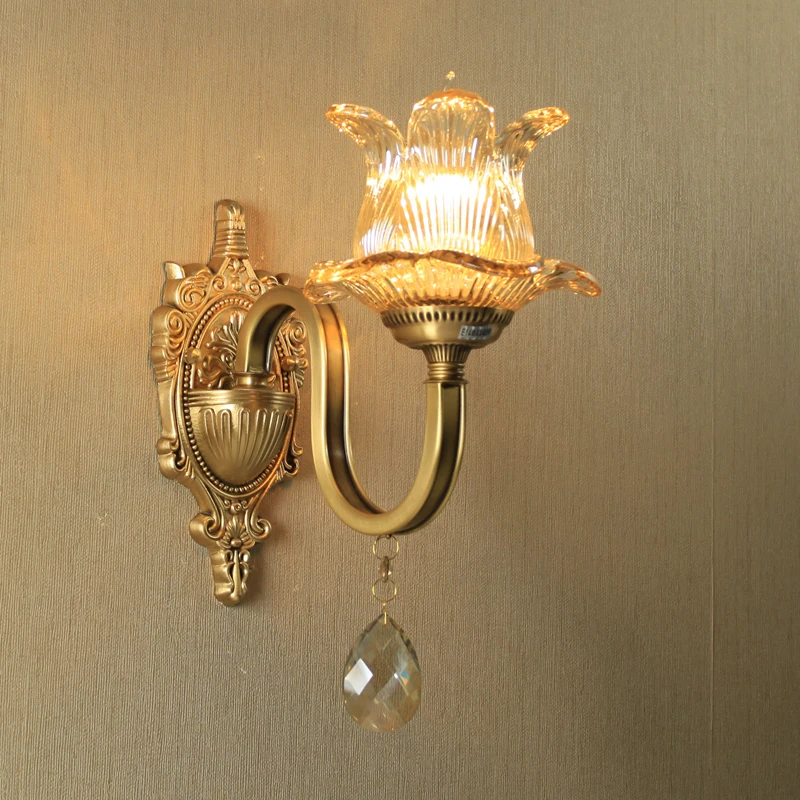 Медная Ретро настенная лампа для гостиной спальни креативная свеча хрустальная