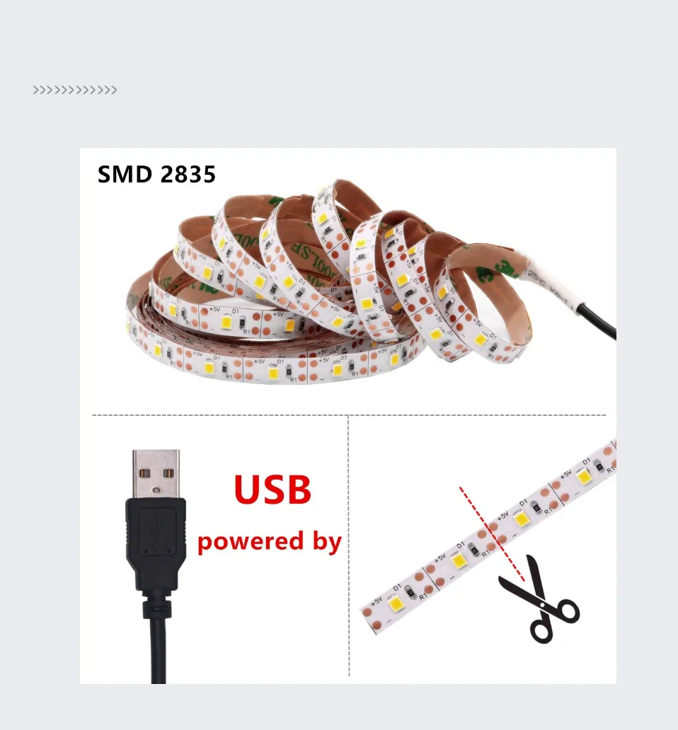 Лента 2835 Светодиодная лента rgb лента usb Светодиодная лента Водонепроницаемая 2835 теплый белый светодиодный гибкий свет ТВ фоновое освещение