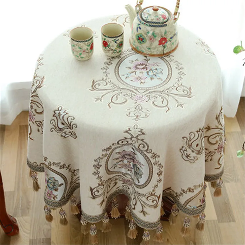 Beige Круглая скатерть с подвеской, свадебное украшение, кухонные аксессуары, украшение для дома, для гостиной, кофейного дома, скатерть - Цвет: Beige