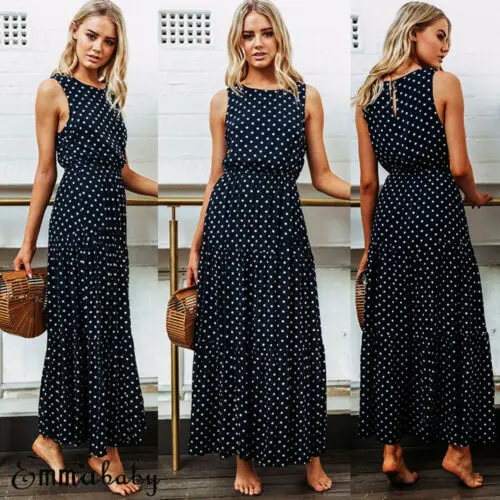 Модное платье женское сексуальное Повседневное с круглым вырезом в горошек на
