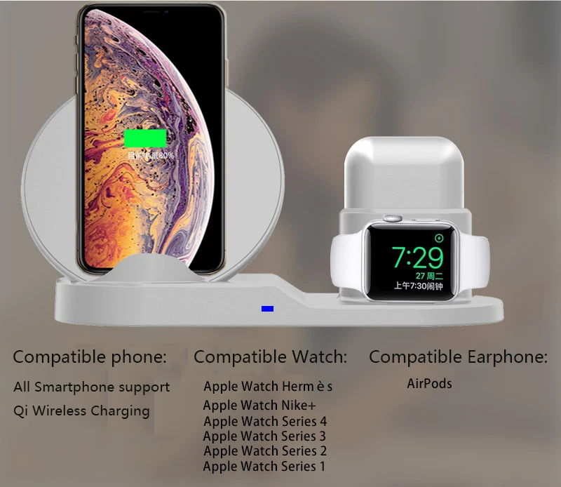 3 в 1 Qi Беспроводное зарядное устройство для iPhone Xs Max XR X 8 Быстрая зарядка Smasung S9 Plus