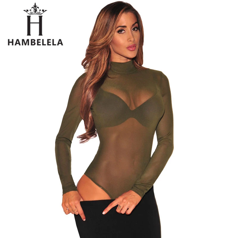 HAMBELELA Новые прозрачные боди женские комбинезоны обтягивающие с длинным рукавом