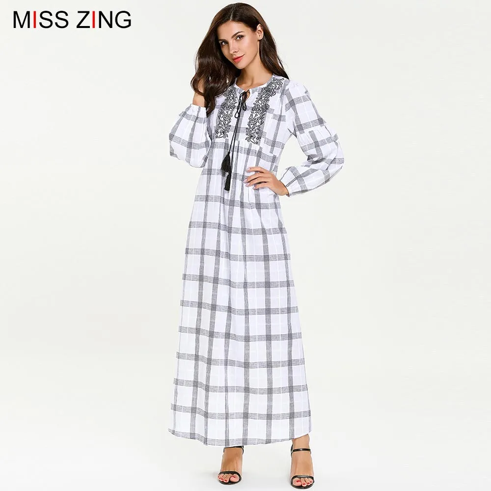 Женское длинное платье в клетку Miss Zing, свободное Макси-платье-кимоно с юбкой-абайей, одежда в мусульманском стиле для Ближнего Востока