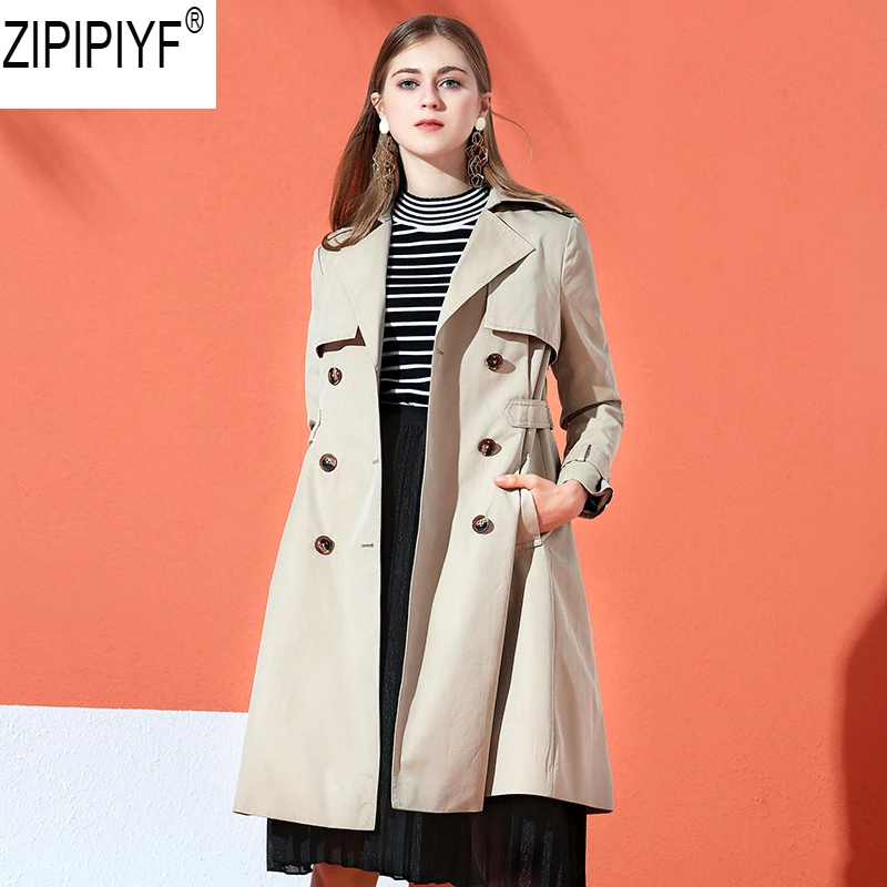 Высокое качество двубортный средней длинный плащ пальто Для женщин 2018 г. Новая
