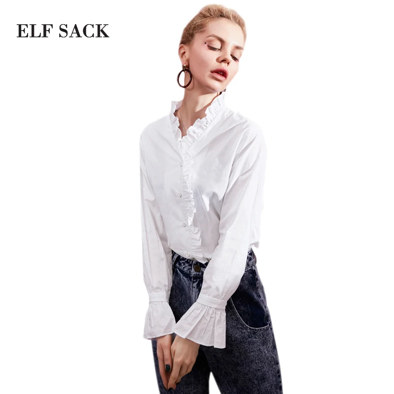 ELFSACK Stylish Women Solid Blouses Stringy Selvedge Womens Long Sleeve Basic OL White Female Pintuck Blouse Shirts|blouse shirt|white blousewomen