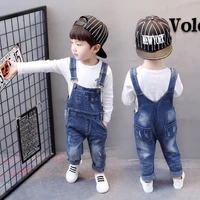 boys ripped jeans overalls autumn children strap solid cotton jumpsuit casual kids girls clothing overalls pants 2 5t kids pants