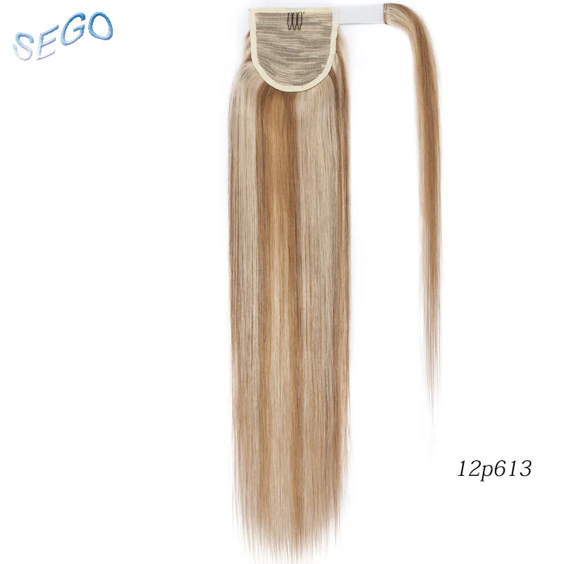 H-BK12p613 SEGO 1" 18" 2" прямые человеческие волосы с конским хвостом, волшебные накладные человеческие волосы на заколках, не Реми человеческие волосы с конским хвостом 80 г-95 г - Цвет: H-BK12p613