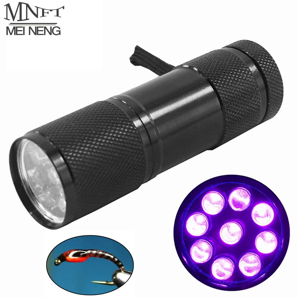 

MNFT Mini Portable Ultra Violet Light Lamp 9 LEDs Flashlight For Fly Tying Buzzer Bug Nymph UV Glue Curing Fishing Flies Making