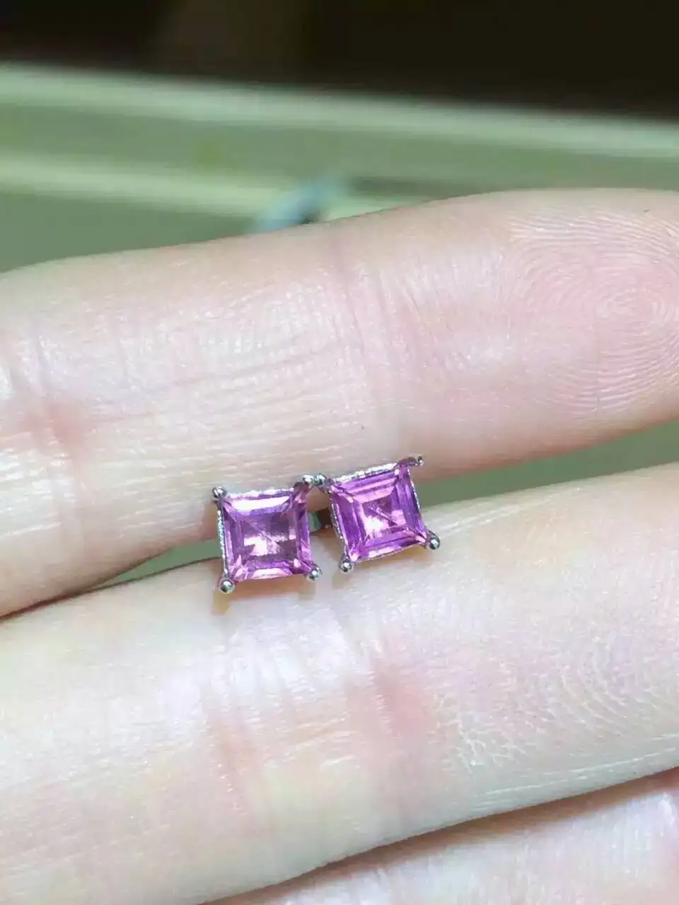Fidelity Natural pink tourmaline s925 sterling silver simple Square fine jewelry sets for women natural 4mm gem ring/earrings | Украшения и