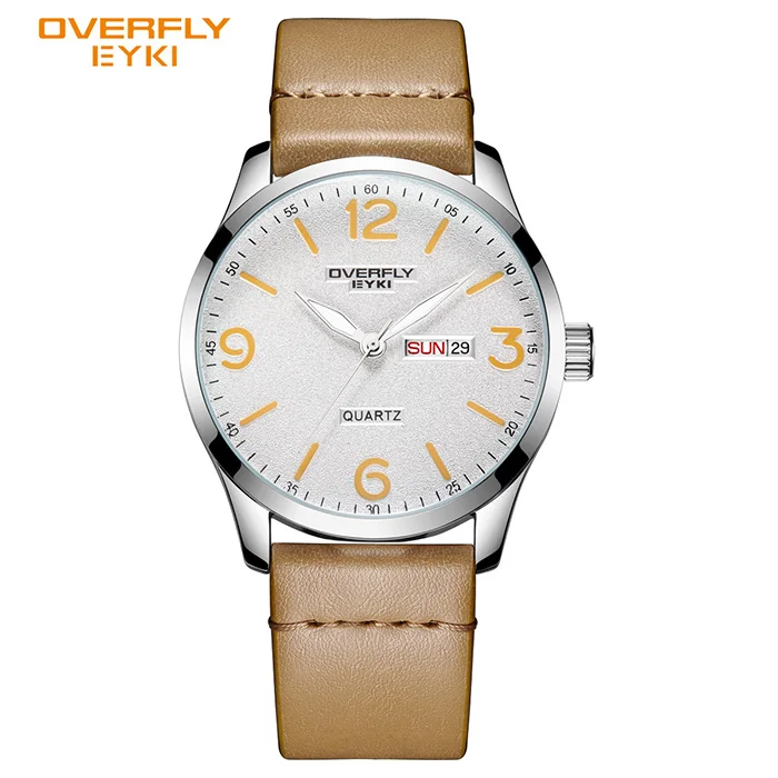orange watch Бренд EYKI, мужские спортивные часы с календарем, мужские часы из кожи ПУ, светящиеся наручные часы с указателем, водонепроницаемые часы, мужские часы - Цвет: orange watch