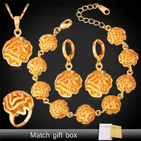 african costume jewelry set for women gold color wedding flower bracelet earrings ring necklace set pehr1113