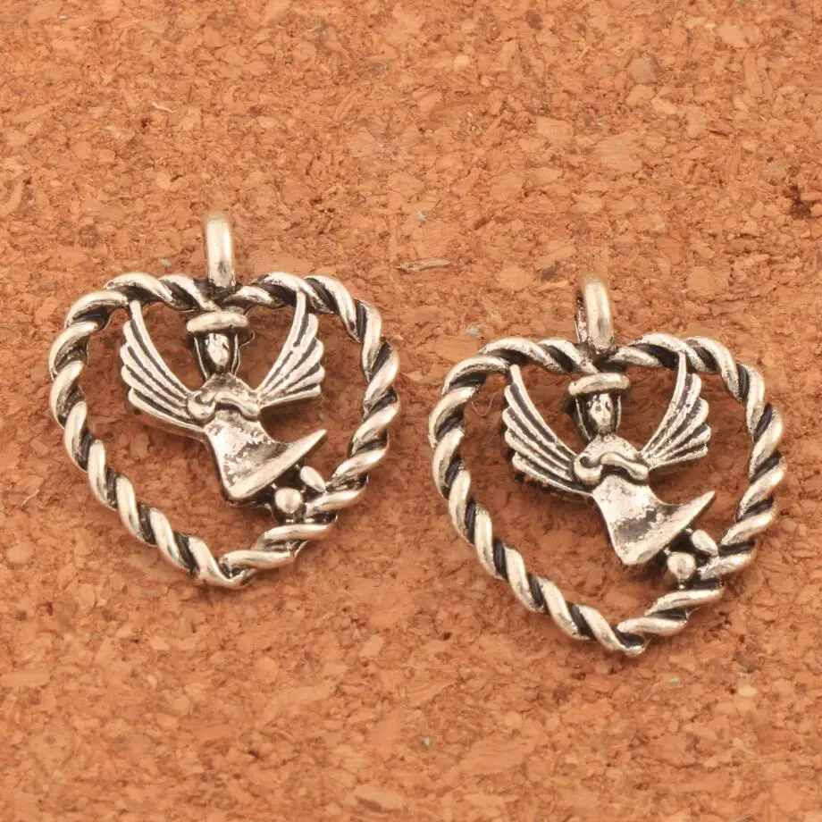 

52PCS zinc alloy Angel With Wings In Open Heart Spacer Charm Beads Pendants Alloy Handmade Jewelry DIY L933 16x18.7mm