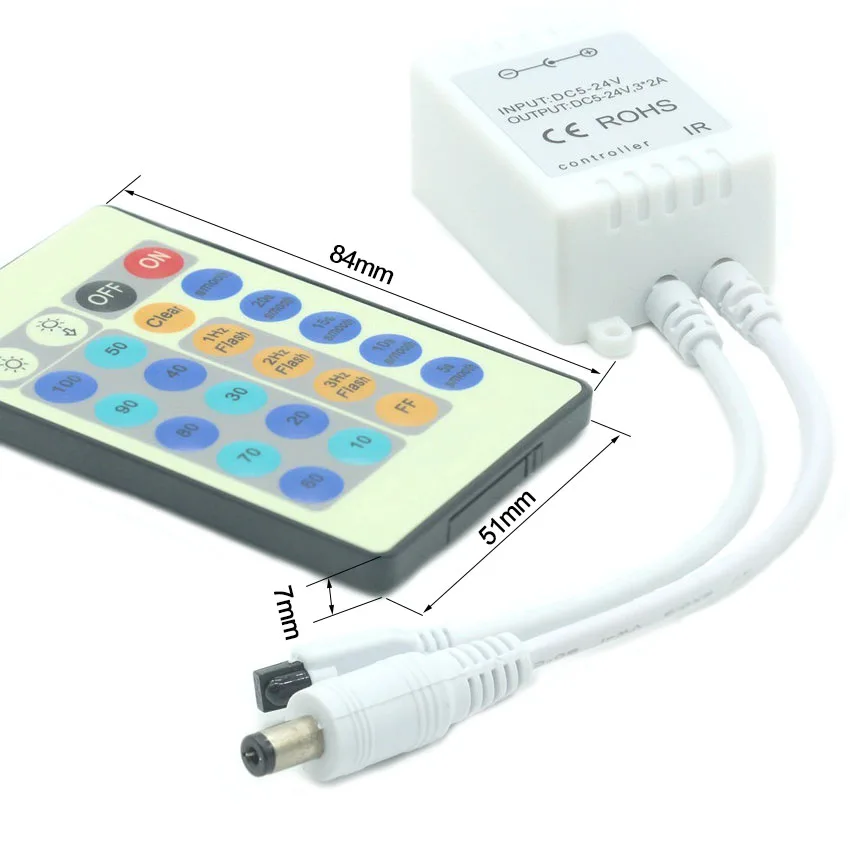 24 ключа DC5 24V 3 * 2A ИК RGB контроллер Диммер с мини приемником для SMD 3528 5050 3014