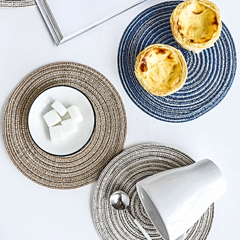 Nordic Round Table Mat Anti Slip Drink Coasters Insulated Solid Placemats Linen Non Slip Ramie Mat Kitchen Tool Home Decor